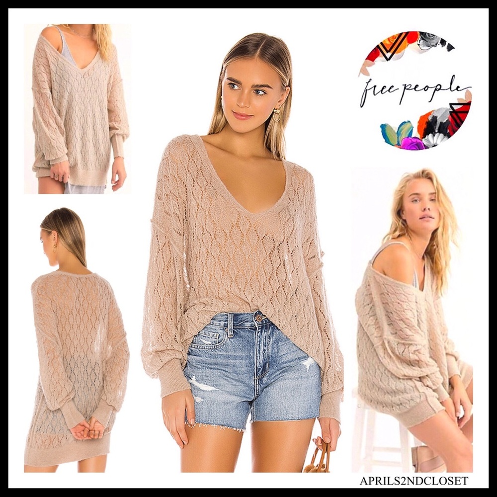 FREE PEOPLE BOHO PULLOVER V-NECK TUNIC SWEATER A2C - Picture 16 of 16